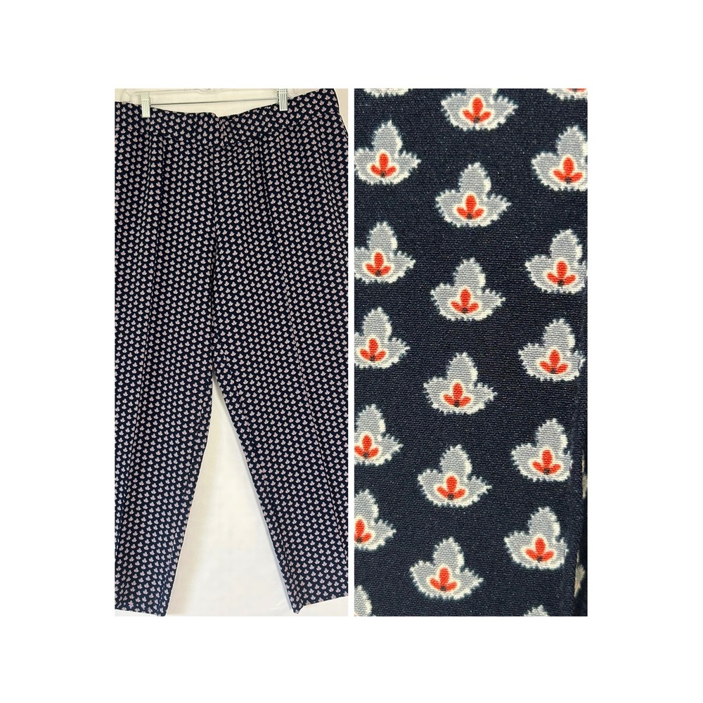 Isaac Mizrahi Live Navy Blue Floral Print Pull On Pants Womens 1XP Petite